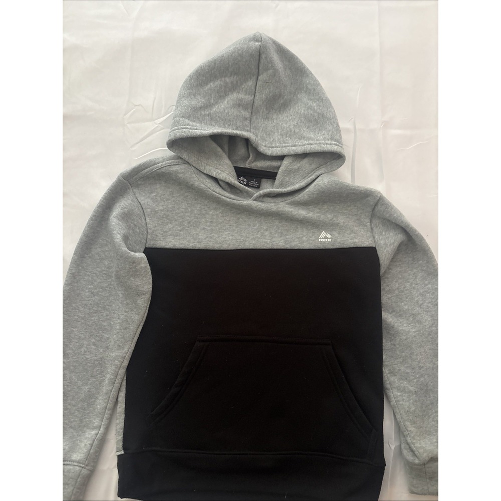 RBX Hoodie Boys Size 7 Pullover Black and Grey Front Pocket Hooded Sweatshirt